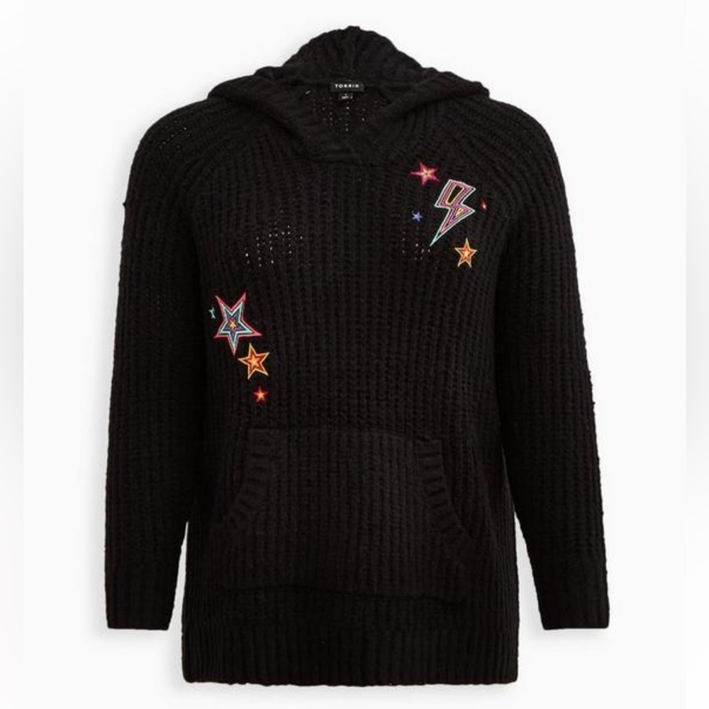 Torrid Embroidered Star Lightning Bolt Hooded Oversized Knitted Sweater